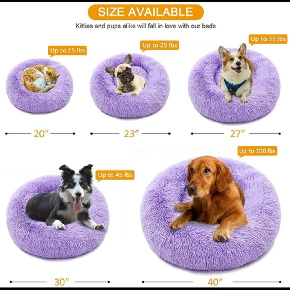 Luciphia Round Dog Cat Bed Donut Cuddler, Faux Fur Plush Pet Cushion